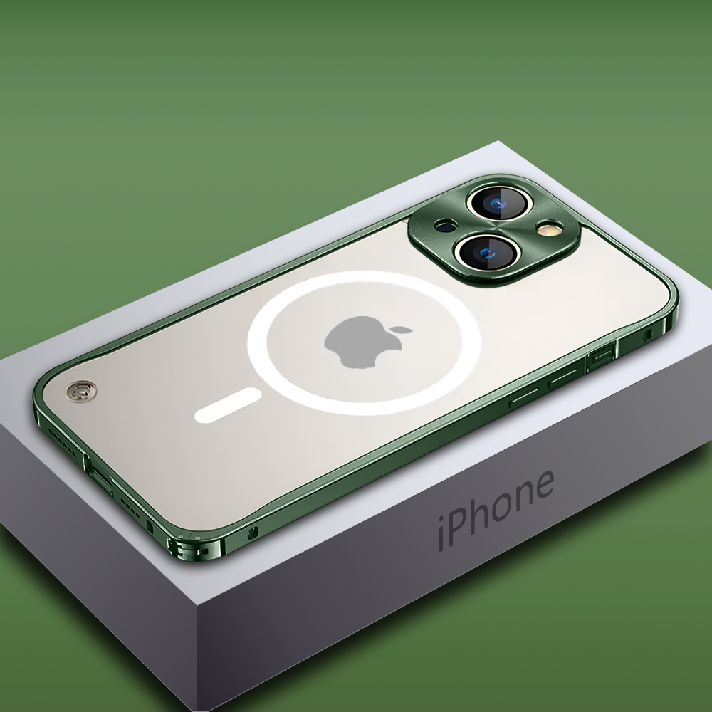 iPhone 14 Frosted Glass Aluminium Frame Case