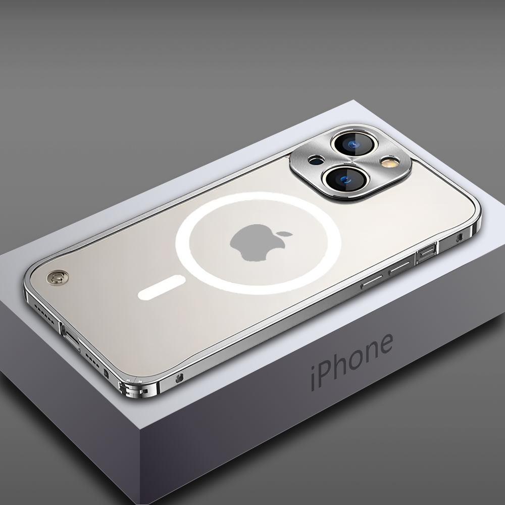 iPhone 14 Frosted Glass Aluminium Frame Case