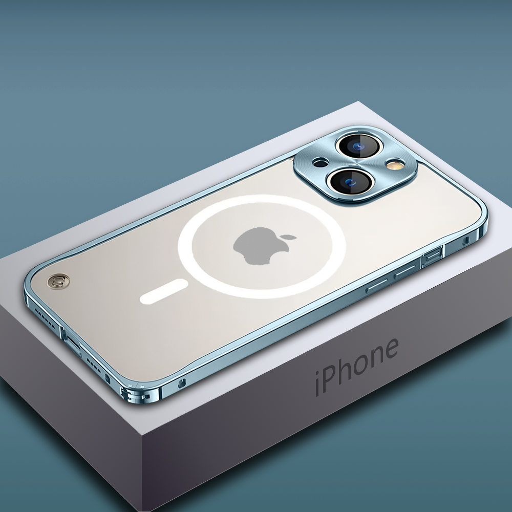 iPhone 14 Frosted Glass Aluminium Frame Case