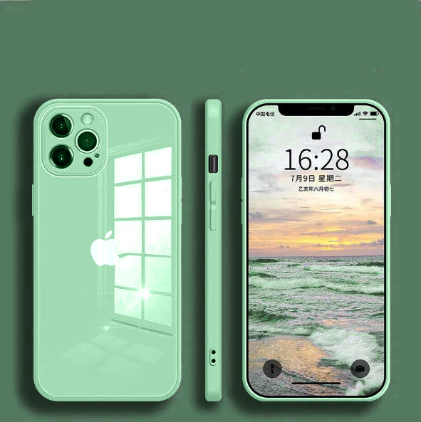 iPhone 14 Pro Aqua Square Tempered Glass Case