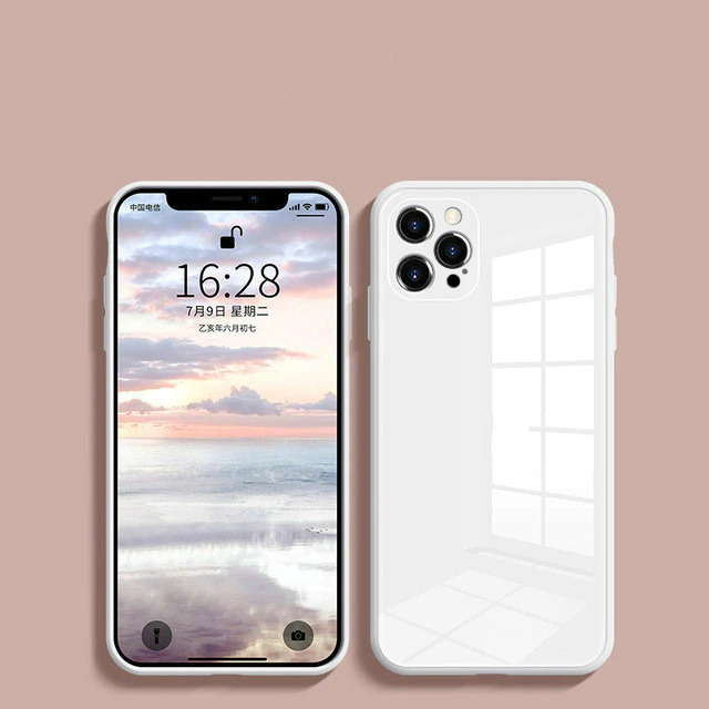 iPhone 14 Pro Aqua Square Tempered Glass Case