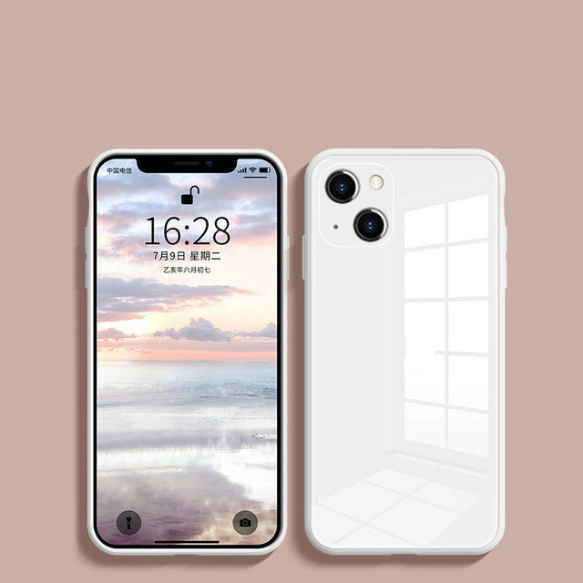 iPhone 13 Mini Aqua Square Tempered Glass Case