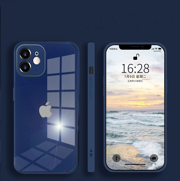 iPhone 12 Mini Aqua Square Tempered Glass Case