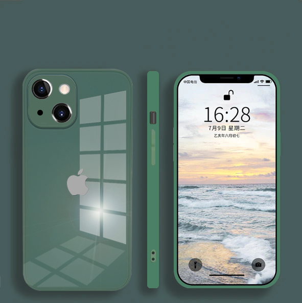 iPhone 13 Mini Aqua Square Tempered Glass Case