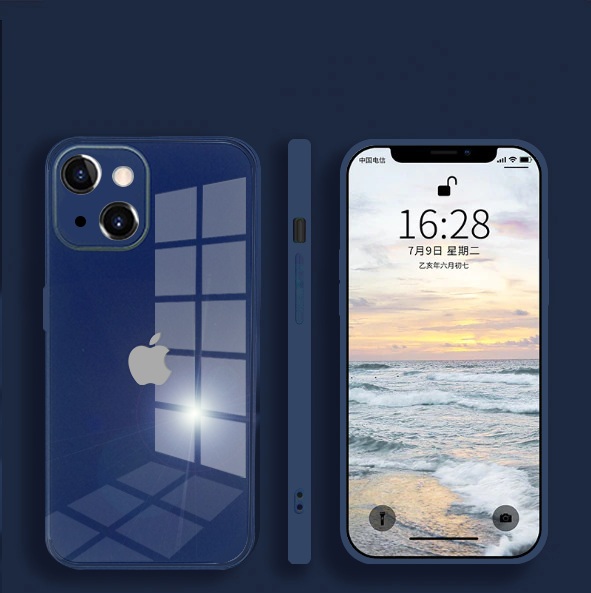 iPhone 13 Mini Aqua Square Tempered Glass Case