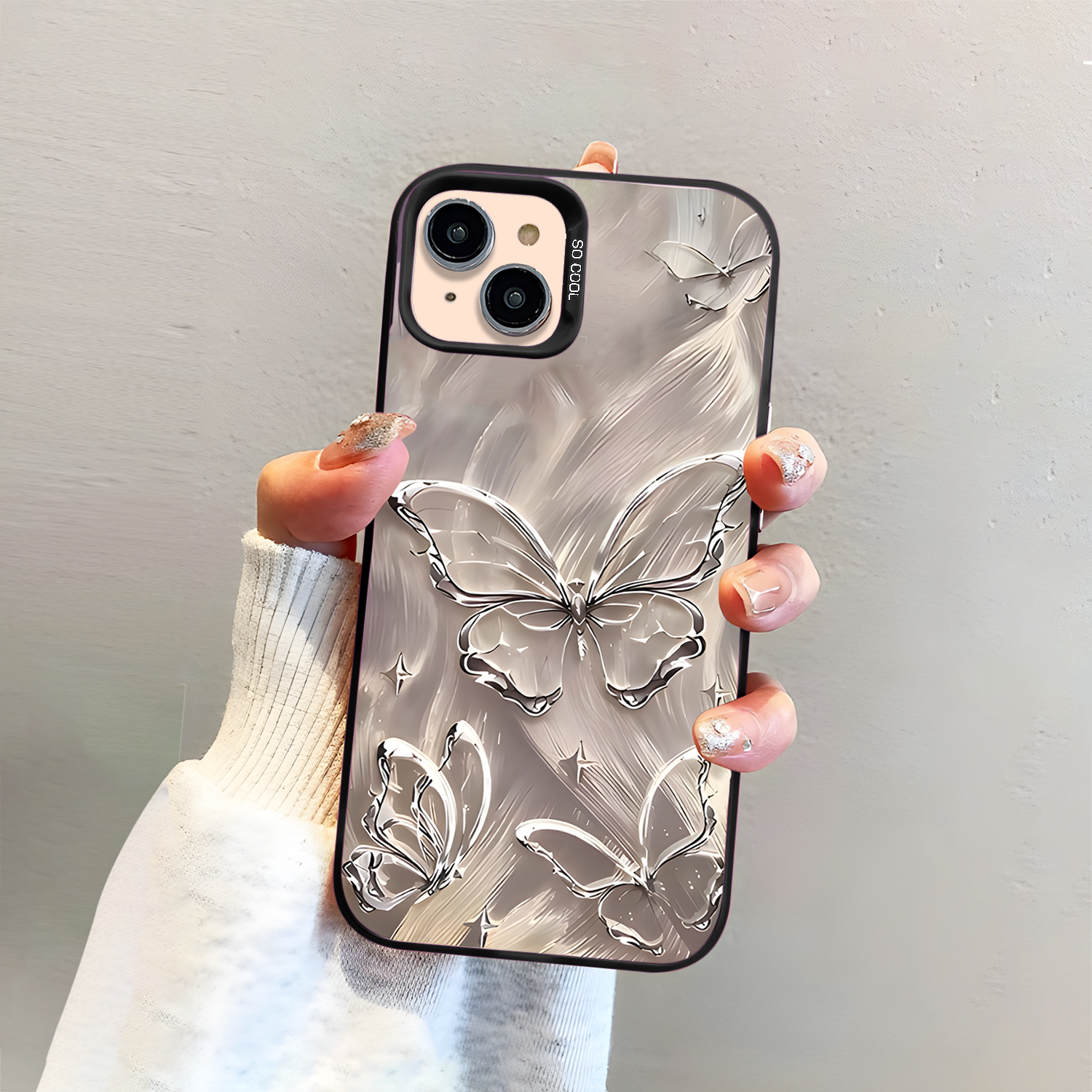 iPhone 13 Silver Butterfly Printed Case