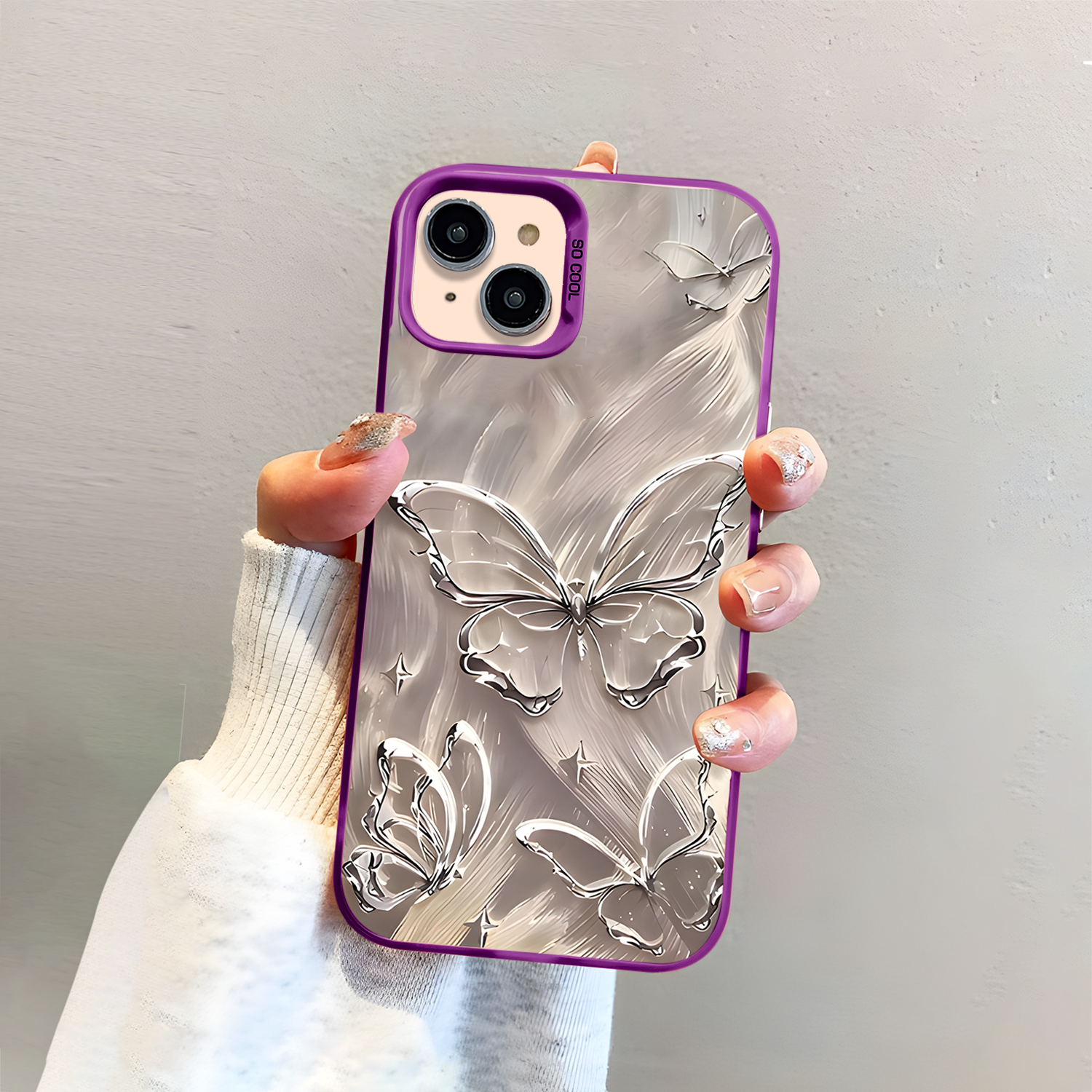 iPhone 13 Silver Butterfly Printed Case