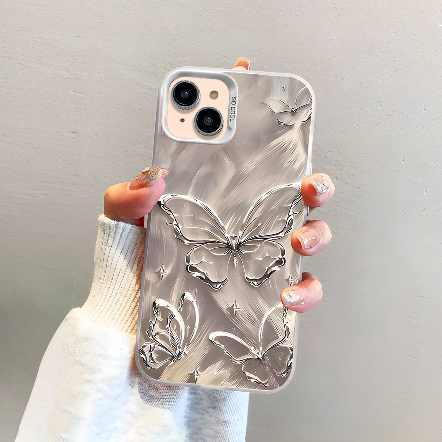 iPhone 13 Silver Butterfly Printed Case