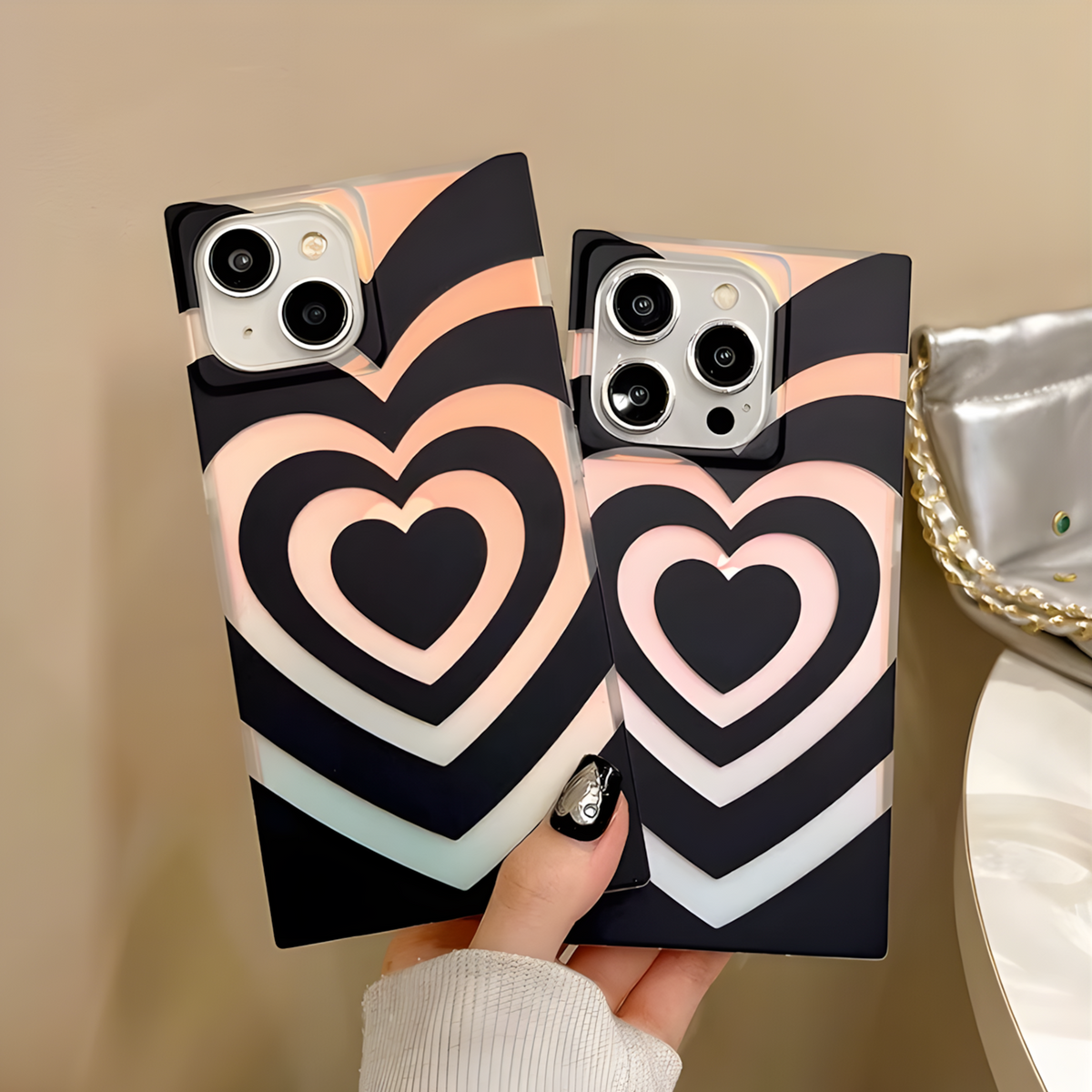 iPhone15 / black 【dress HEART 】 iPhone 15 Shining Heartbeat Case