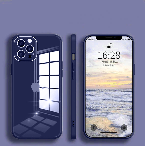 iPhone 14 Pro Aqua Square Tempered Glass Case