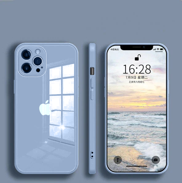 iPhone 14 Pro Aqua Square Tempered Glass Case