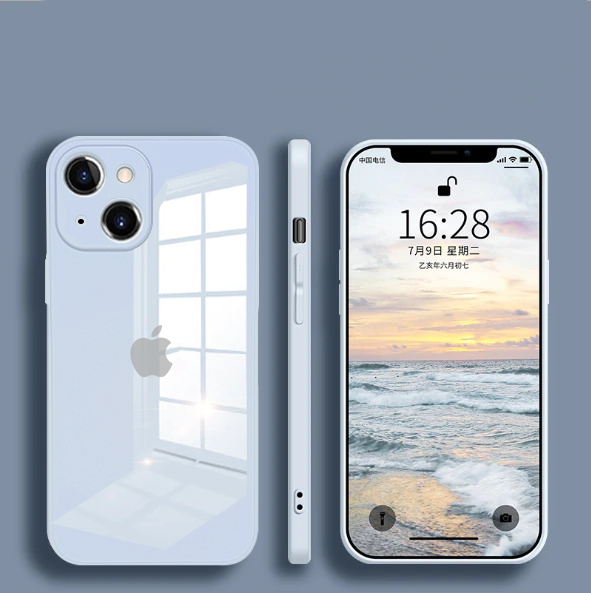 iPhone 13 Mini Aqua Square Tempered Glass Case
