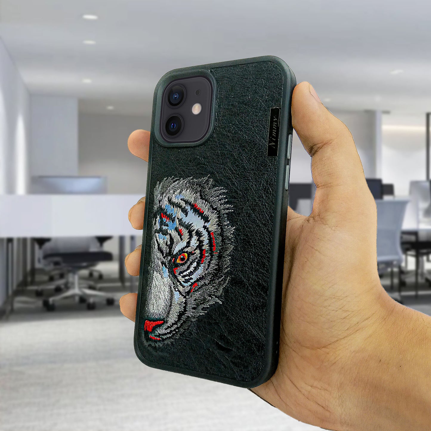 iPhone 12 Leather Texture Tiger Embroidery Case