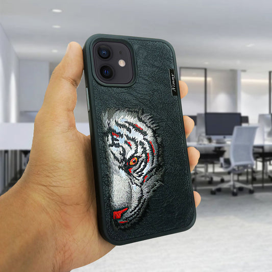 iPhone 12 Pro Leather Texture Tiger Embroidery Case